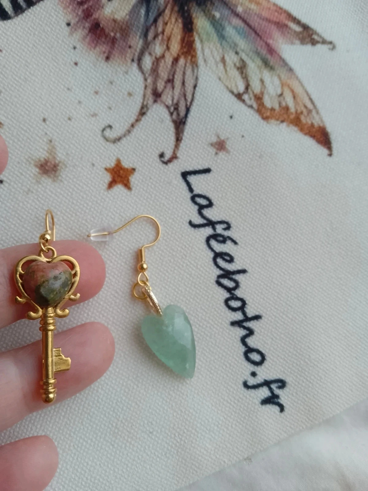 Pendientes bohemios asimétricos con piedras naturales – photo 2